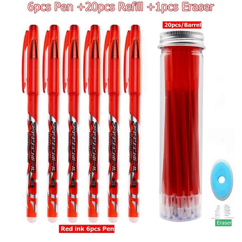 T-27pc-Set-Red ink 27 шт./компл. со стирающимися чернилами гелевая ручка синие чернила 0,5 мм моющиеся ручка милые ручки пополнения стержни для школы ручка пишущие инструменты симпатичные канцелярские принадлежности - Цвет: T-27pc-Set-Red ink