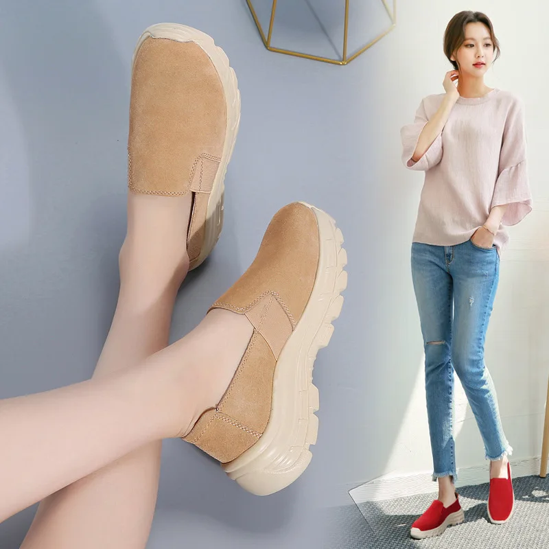 

Plus Size 43 Women pumps casual Shoes Lady Shoes genuine Leather High Heels Woman Shoes Square Heeled Pumps slip-on Ladies Shoes