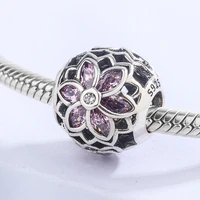 high quality romantic custom pink zircon flower hollow s925 diy charm bangle bead jewelry accessories holiday gift for female