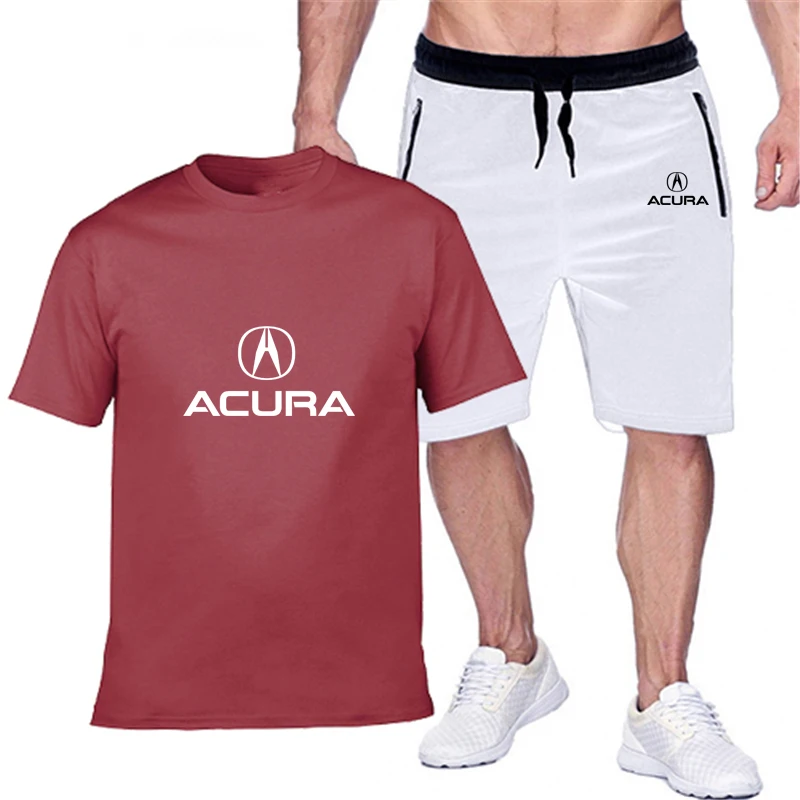

2021 ACURA car logo printed round neck T-shirt + shorts men's summer sports suit + couple beach leisure jogging sports suit
