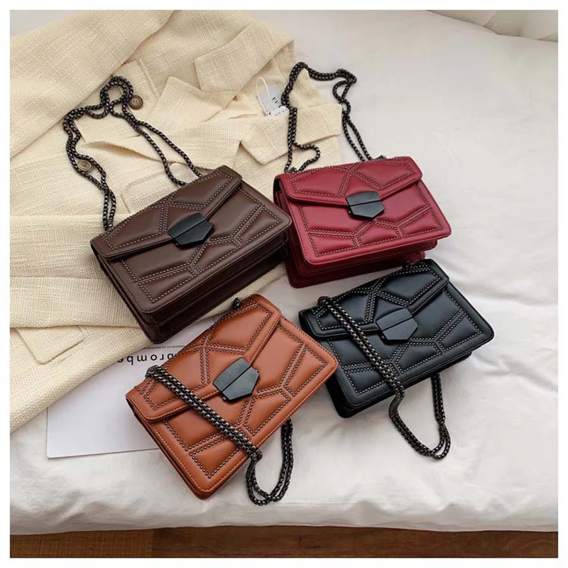 Маленькие сумки через плечо с заклепками на цепочке для женщин модная сумка