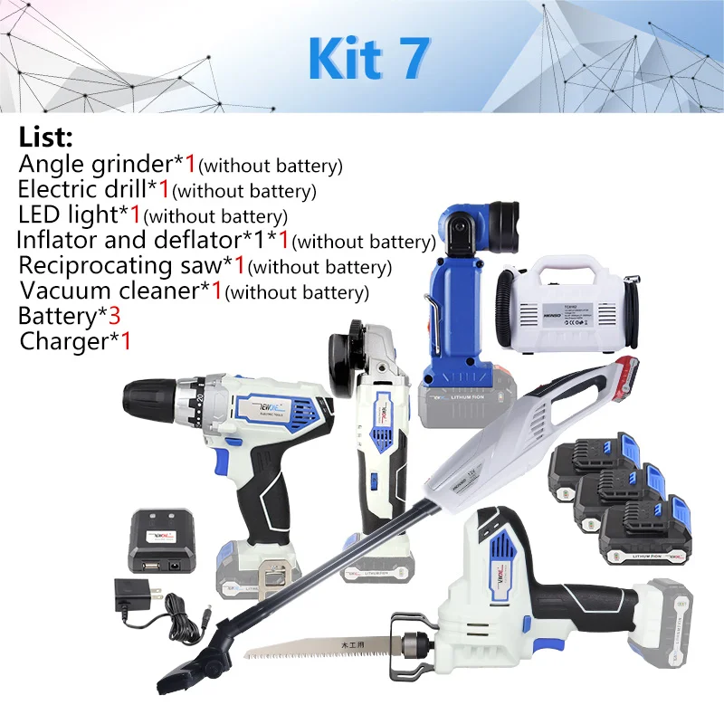 Kit 7 NEWONE/Keinso 12V 6-инструмент литиевая аккумуляторная на высокоточном оборудовании, угловая шлифовальная машина электрическая дрель светодиодный светильник пылесос электрическая пила - Цвет: Kit 7