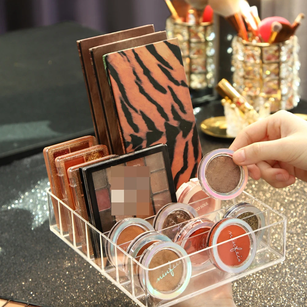 

Clear Plastic Makeup Cosmetic Stand Holder Makeup Eyeshadow Palette Storage Organizer 7 Compartments Storage Box Accessories