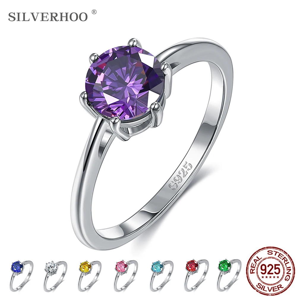 

SILVERHOO 925 Sterling Silver Rings For Women With 5A Cubic Zirconia Fine Jewelry Wedding Ring Girlfriend Wholesale 8 colors