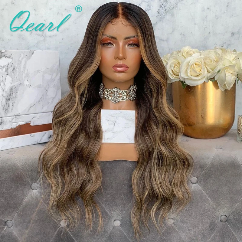 Full Lace Wig Humain Hair Body Wave Lace Front Wig for Women Warm Honey Blonde Balayage Full Hd Transparent Remy Hair 150% Qearl