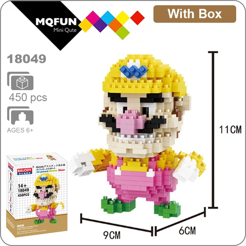 18049 With Box Balody Magic Blocks аниме мультфильм игры Йоши Супер Марио Wario мини блоки микро DIY строительные игрушки Фигурки подарки для детей - Цвет: 18049 With Box