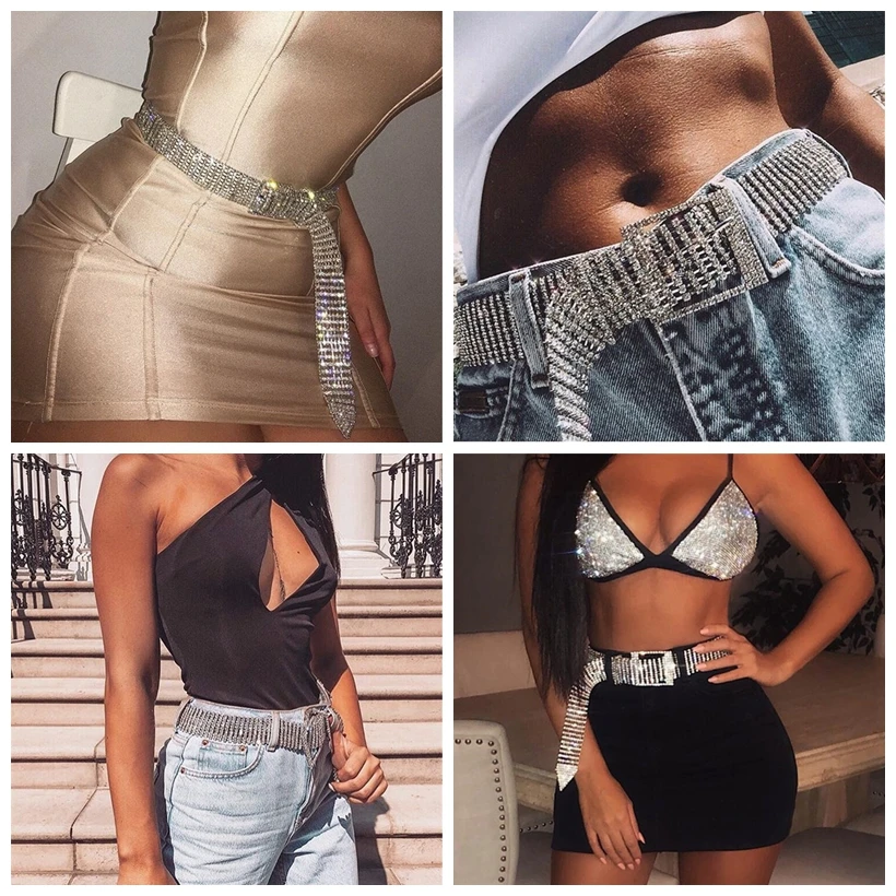 Женский Блестящий Пояс цепочка на талию JJFOUCS пояс с кристаллами стразы вечерние