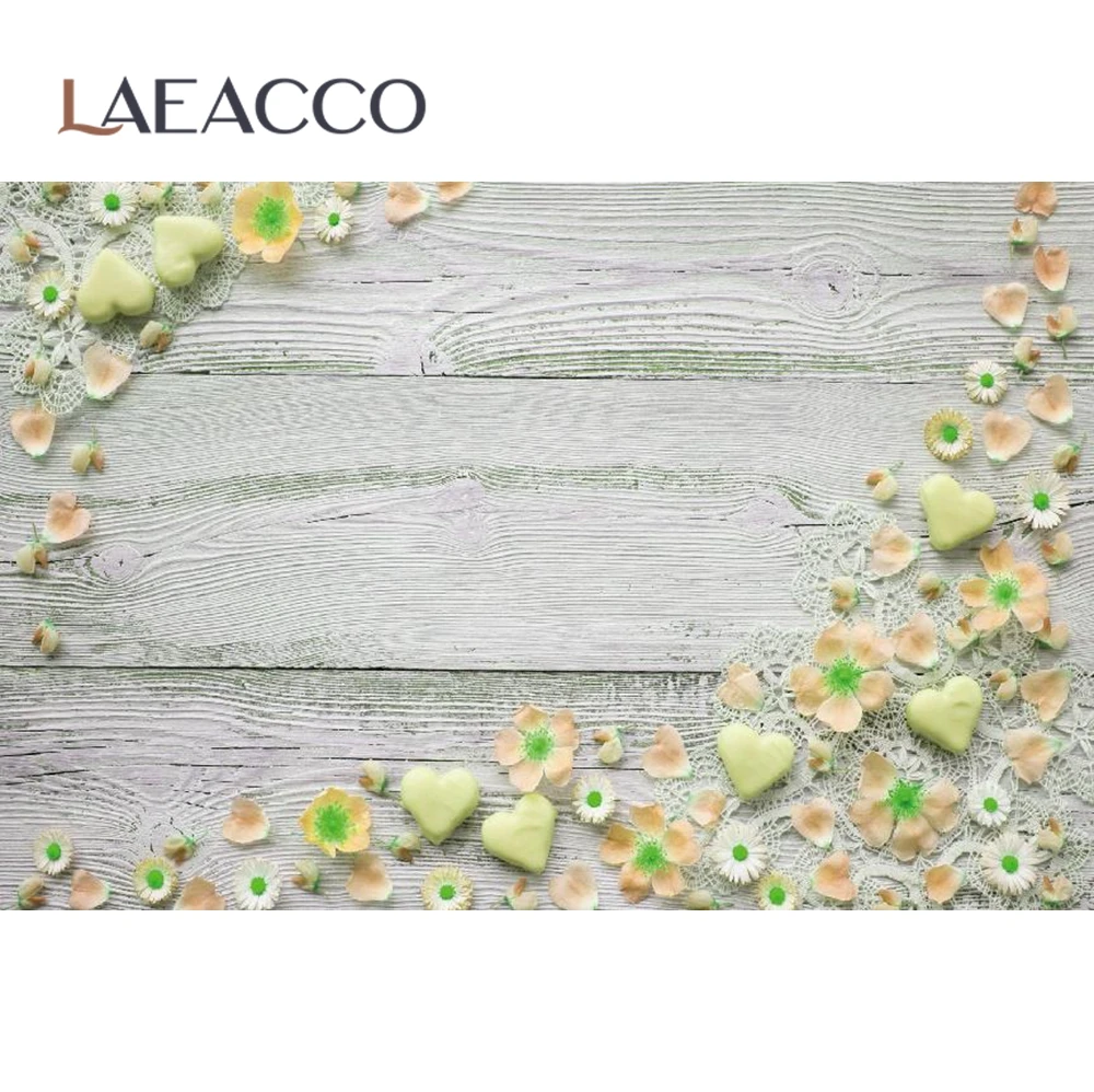 Фоны Laeacco для фотосъемки с изображением деревянной доски сердец цветов домашних