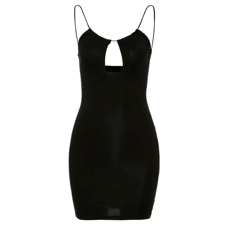 

Sylvie Summer european sexy hollow slim body hanging neck suspenders dress women versatile backless fit Soft black dress