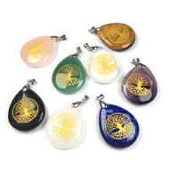 2020 new drop shaped semi precious stone pendant tree pattern size 25x32mm hot selling jewelry