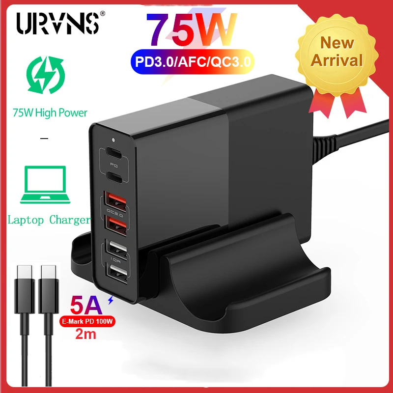 6 портовый настольный адаптер URVNS 75 Вт PD 65 быстрое зарядное устройство Type C и 4