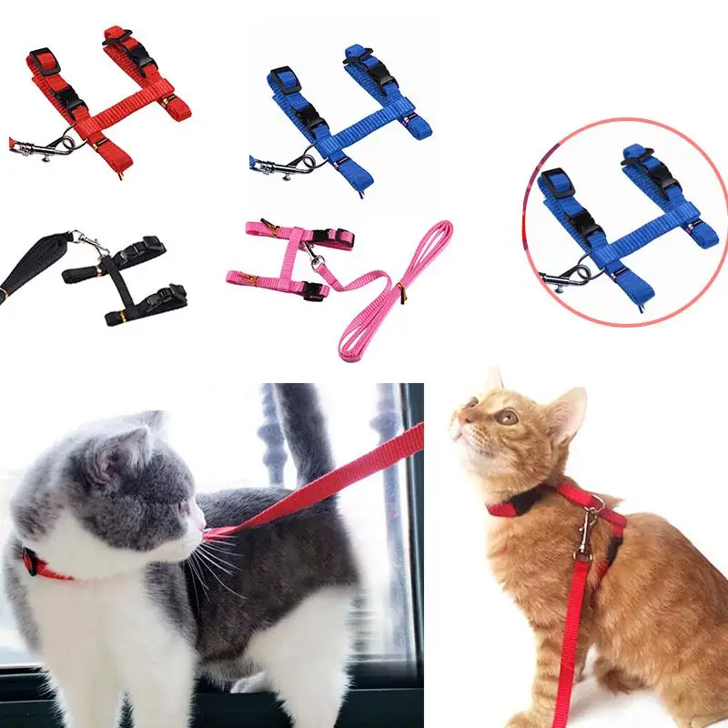 

Cat Adjustable Harness Collar Nylon Leash Lead Safety Walking Rope Supply