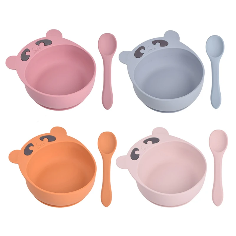 

Silicone Baby Cartoon Feeding Bowl Tableware Waterproof Spoon Non-Slip Crockery BPA Free Silicone Dishes for Baby Plate
