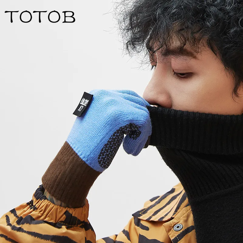 Осенние и зимние вязаные шерстяные перчатки мужские уличные теплые с сенсорным