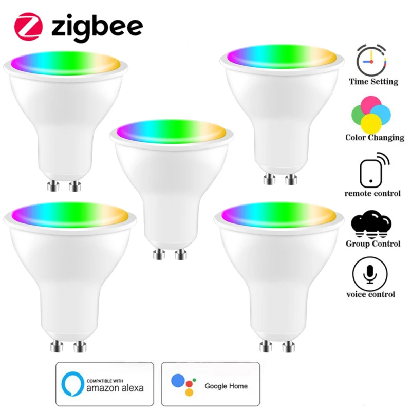 

Tuya Zigbee 3,0 4W Gu10 Смарт RGBCW светодиодные лампы SmartThings Alexa Google Home прожектор с регулируемой яркостью Светодиодная лампа для дома внутреннего освещ...