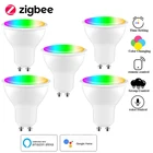 Tuya Zigbee 3,0 4W Gu10 Смарт RGBCW светодиодные лампы SmartThings Alexa Google Home прожектор с регулируемой яркостью Светодиодная лампа для дома внутреннего освещения