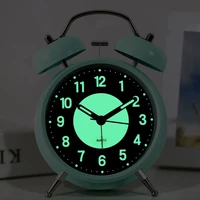 silent non ticking analog quartz 4 inches battery operated twin bell loud alarm clock with backlight for bedroom