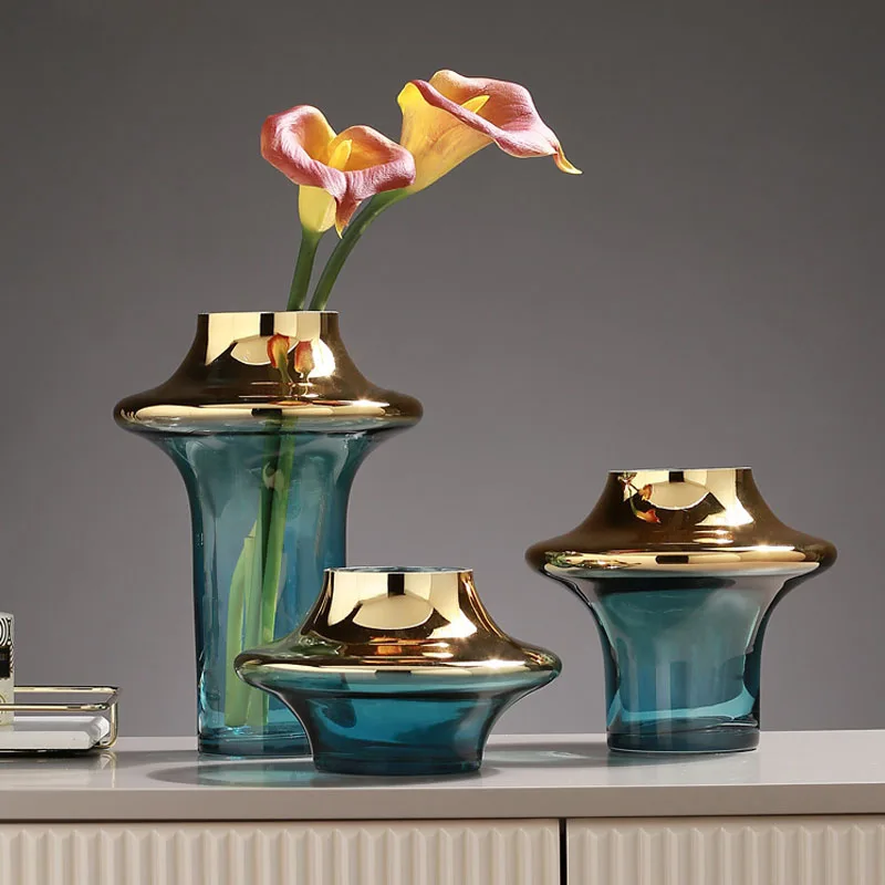 

European Modern Electroplated Gradient Colorful Glass Vase Home Living Room Decor Flower Vases Flower Arrangement Furnishings