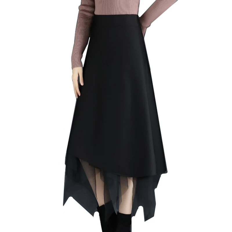 

Lady gauze yarn skirts women's half skirt new fashion reversible pleated skirt mid-length black skirt for young women BSQ018