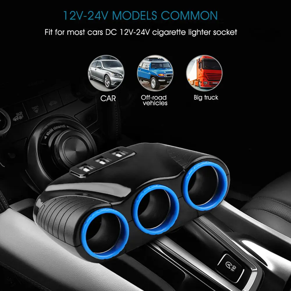 3USB Порты и разъёмы 3.1A светодиодный розетка для автомобильного прикуривателя