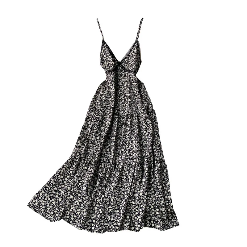 

Floral Chiffon Women Dresses Autumn Summer New V-Neck Vintage Sexy Maxy Ankle Length Beach Style Female Clothing Top Quality
