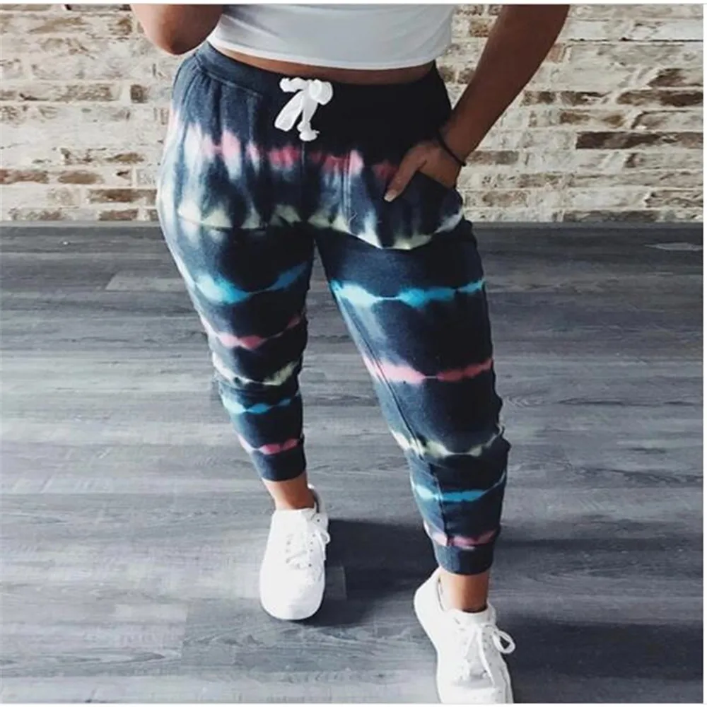 Женские спортивные штаны на шнуровке повседневные длинные с принтом красителя в
