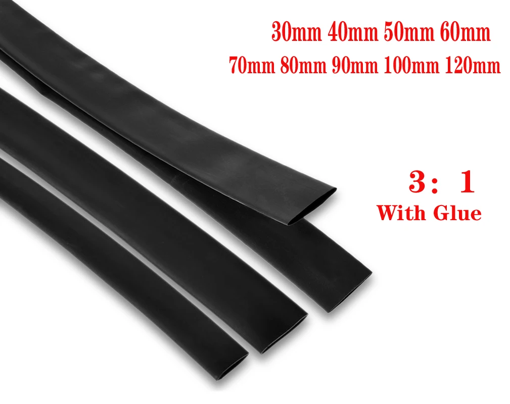 

5Meter 3:1 Heat Shrink Tube with Glue Polyolefin Cable Wire Tubing Sleeving Dia 30mm 40 50 60 70 80 90 100 120mm Black