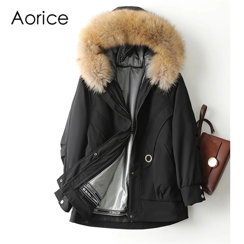 

Aorice Women's Winter Warm Natural Fox Fur Coat Lady Female Luxury Real Rabbit Fur Liner Long Parka Jacket Overcoats A41642