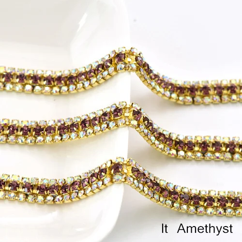 lt Amethyst 3 ряда 1 ярд стразы Кубок цепи с золотой коготь красочные Стекло Strass Rhinetones обрезки Швейные Ремесло украшения Y2286 - Цвет: lt Amethyst