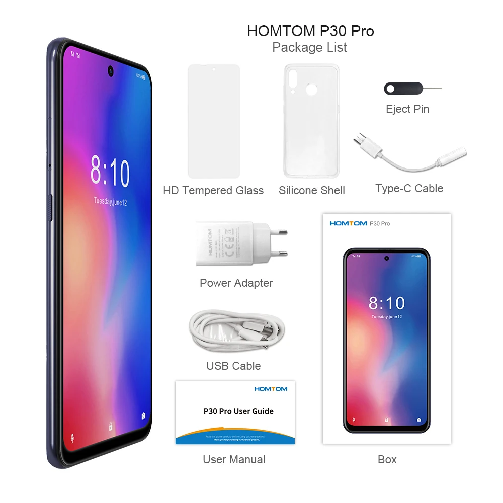 HOMTOM P30 pro Android 9,0 Helio P23 MTK6763 Восьмиядерный 4 Гб 64 Гб Смартфон 6,41 дюймов 4000 мАч 4G FDD-LTE стеклянный Чехол для мобильного телефона