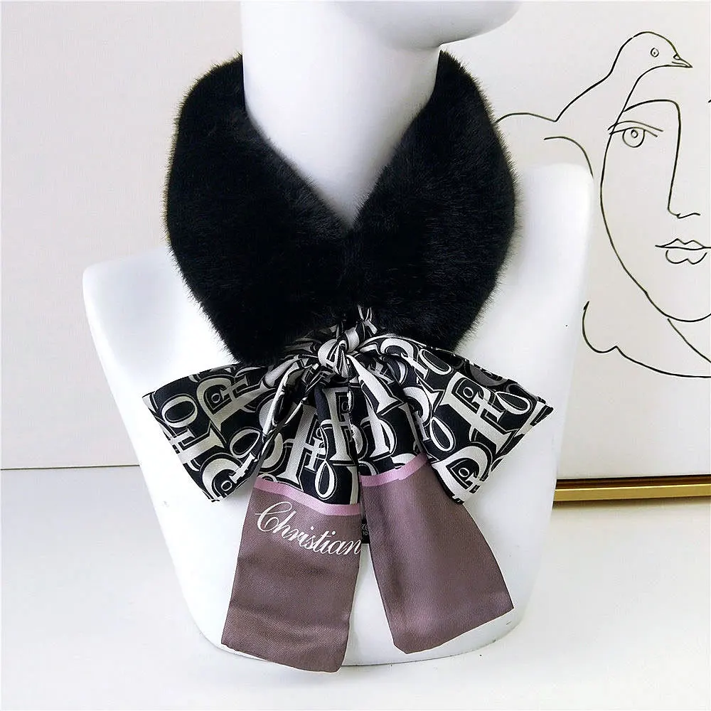 

New Winter Scarf Plaid Print Fur Collar Scarf Female Winter Plush Scarf Korean Fashion Faux Rabbit Hair Keep Warm