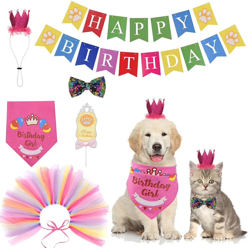 

1pcs Handmade Adjustable Cat and Dog Birthday Party Decor Cat Dog Scarf Hat Collar Banner Accessories for DIY Pet Party Supplies