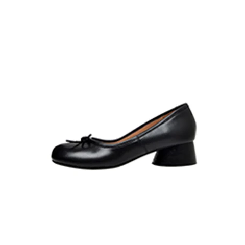 Женские дизайнерские туфли из натуральной кожи, на низком массивном каблуке, с круглым разрезом, без застежки, с бантом, весна-осень 2023