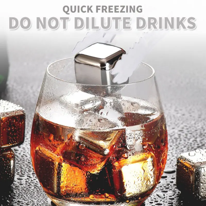 

New Whiskey Rocks Reusable Ice Cubes Metal Whiskey Stones Chilling Stones Stainless Steel Ice Cubes Reusable Chilling Stones Bar