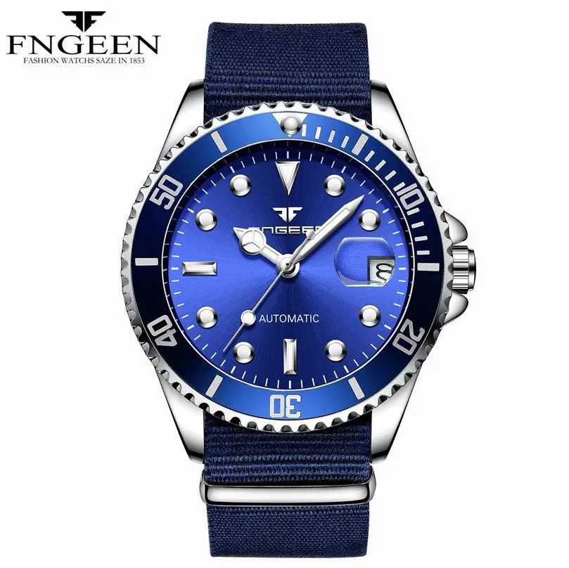 

Mens Watches Top Brand Luxury Stainless Steel FNGEEN 9001 Green Business Automatic Mechanical Wristwatch Male Clock Men Watch