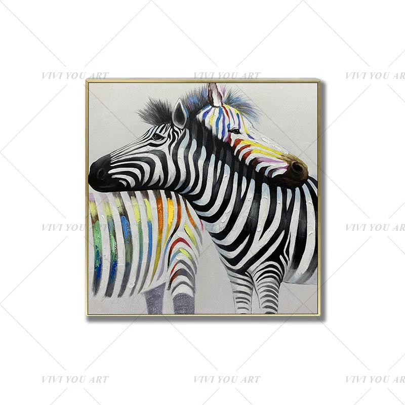 

100% Handmade Color Zebra Couple Abstract Modern Art Picture For Living Room Modern Cuadros Canvas Art High Quality