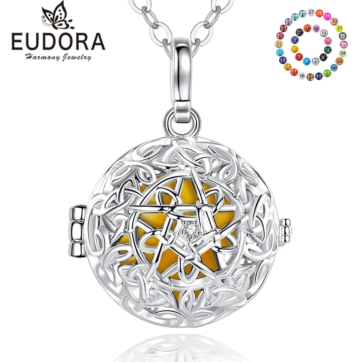 

Eudora New 20mm Harmony Ball Pendant Necklace Round Cage Long Chain Musical Sound Chime Ball for Pregnant Women K444N20