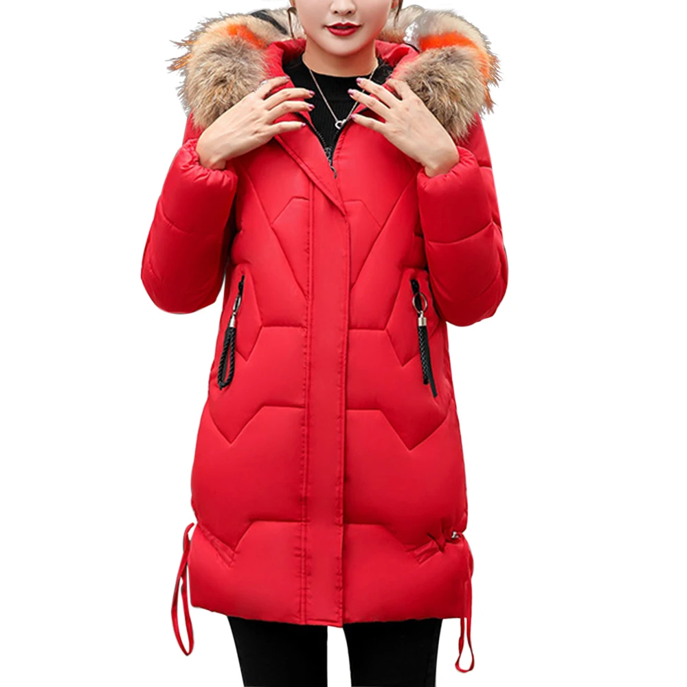 red SFIT парка женские зимние пальто женские длинные хлопковые повседневные меховые куртки с капюшоном теплые парки женские пальто - Цвет: red