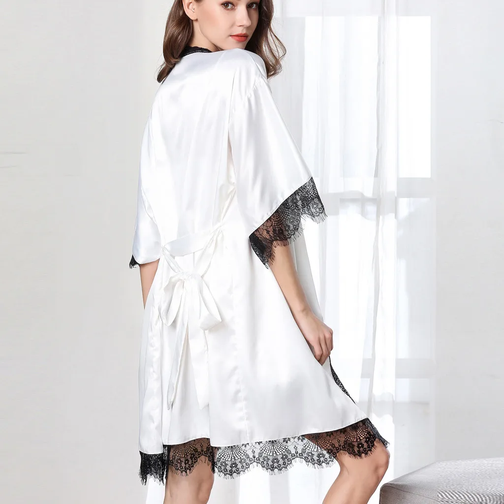 Комплект женский атласный из 2 предметов ночная рубашка халат атласное кимоно