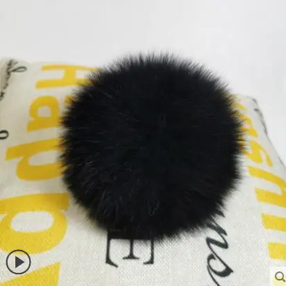 fox fur black DIY Роскошный меховой помпон из натурального меха лисы, помпон, помпон ручной работы, действительно большой помпон для волос,, шапка с пряжкой - Цвет: fox fur black