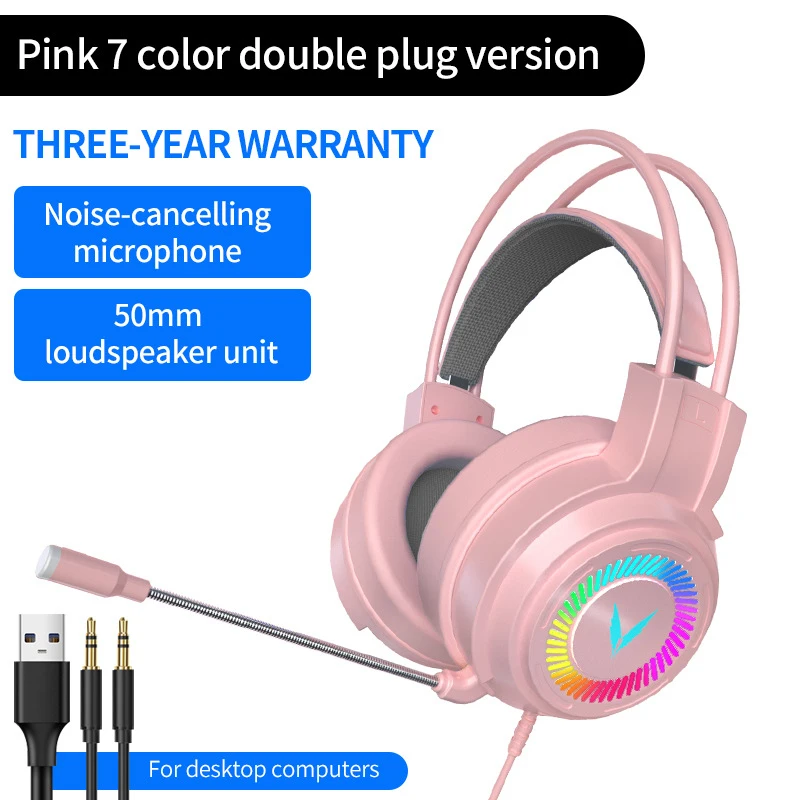 

Gaming Headsets Gamer Headphones Surround Sound Stereo Wired Earphones Microphone Colourful Light PC Laptop Game Headset