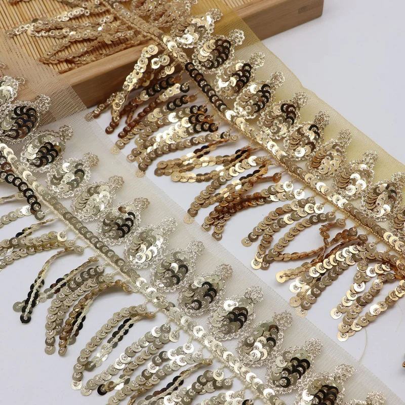 Золотые блестки кружева этнические кисточки кружево|Кружево| |