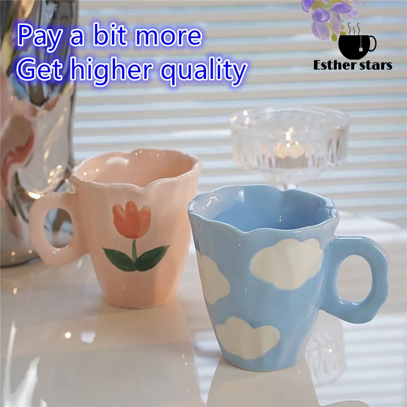

Handmade Ceramic Mugs Hand Painted Tulip Original Design Irregular Coffee Cup For Tea Milk Creative Gifts Handle Drinkware