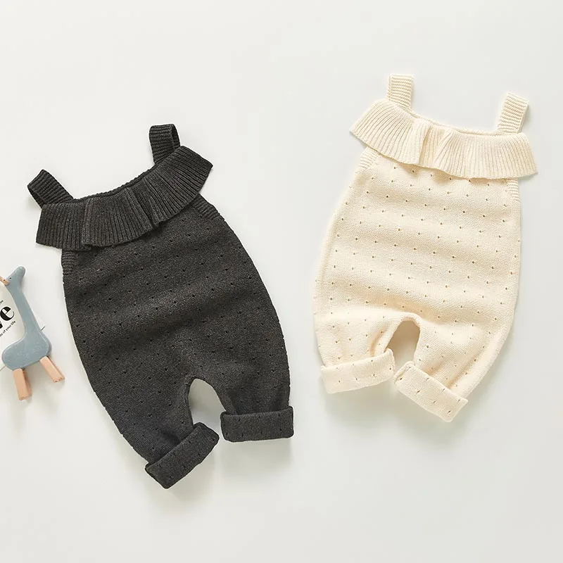 

Autumn Newborn Baby Girls Knitted Woolen Rompers Infant Girls Strapped Jumpsuit Toddler Kids Cotton Sleeveless Clothing Overalls