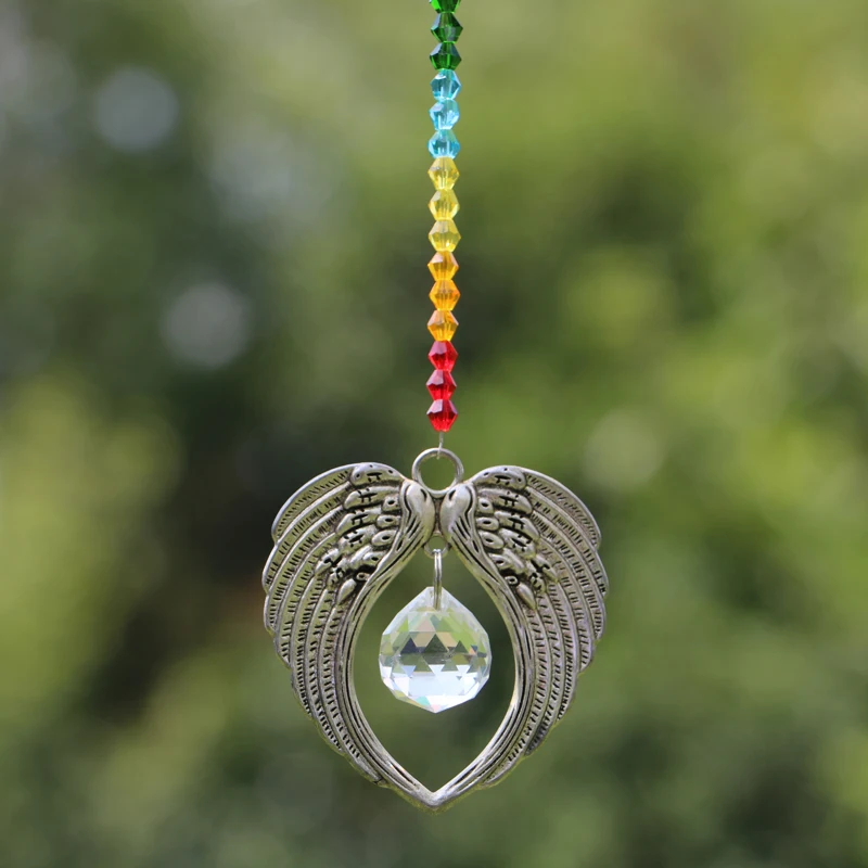 1PCS Crystal Suncatcher Angel Wings Pendant Hanging Rainbow Sun catchers Crystal Bicone Beads Ball Prism Car Charms