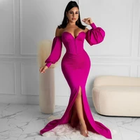 plus size women clothing party evening wear wedding dresses ladies strapless off shoulder long lantern sleeve pleated bodycon