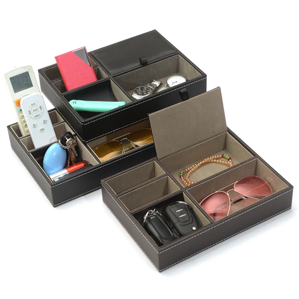 pu leather nightstand tray organizer for men desk dressing room top storage box jewelry keys phone wallet watch accessories free global shipping