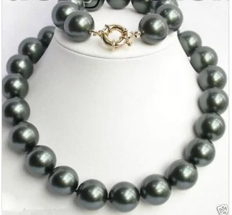 

12MM Tahitian Sea Black South Sea shell pearl necklace 18'' Bracelet 8'' Sets