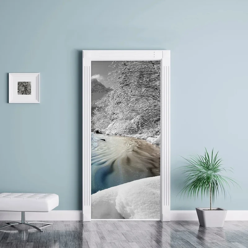 3D наклейка цветные кирпичи вытягивающая дверь домашний зимний Снежный пейзаж