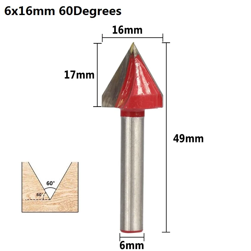 1pc 6x16x60D XCAN 1 шт. 60 градусов V Форма древесины фрезы с 10 мм диаметр 6 мм хвостовик древесины триммер 3D Фрезерный резак резьба по дереву нож - Длина режущей кромки: 1pc 6x16x60D